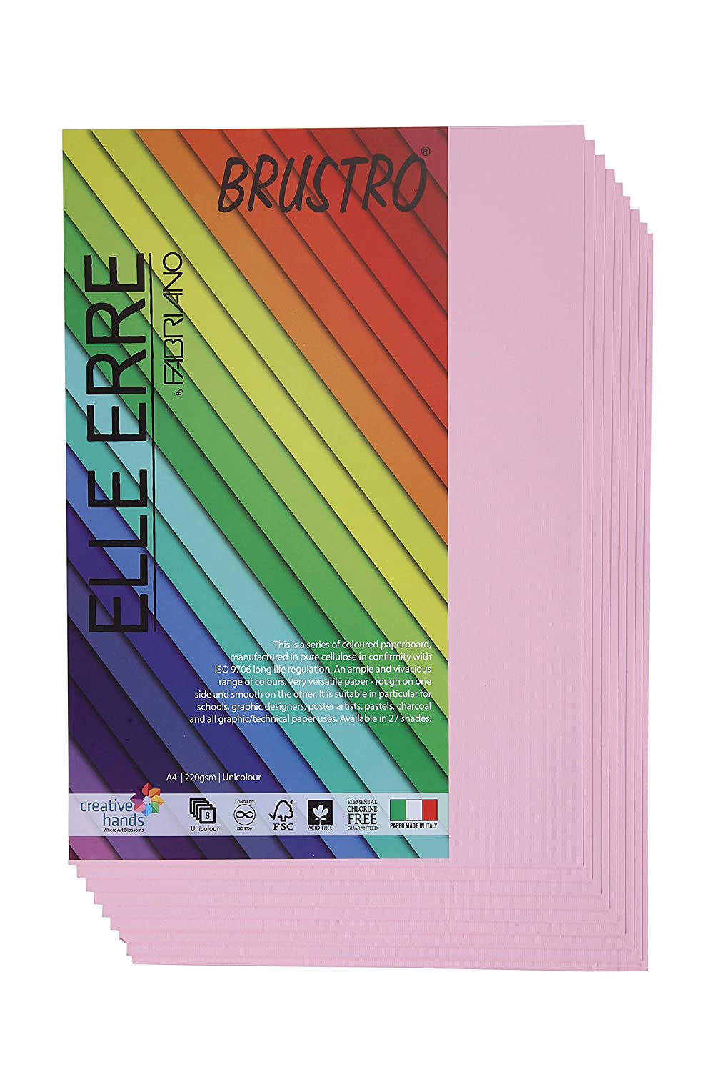 BRUSTRO Elle Erre Coloured Card Stock Craft Paper | A4, 220 GSM, Pack of 9 Sheets | Acid free, Ideal for Pastel, Charcoal, Calligraphy, Silkscreen, Pen & Ink