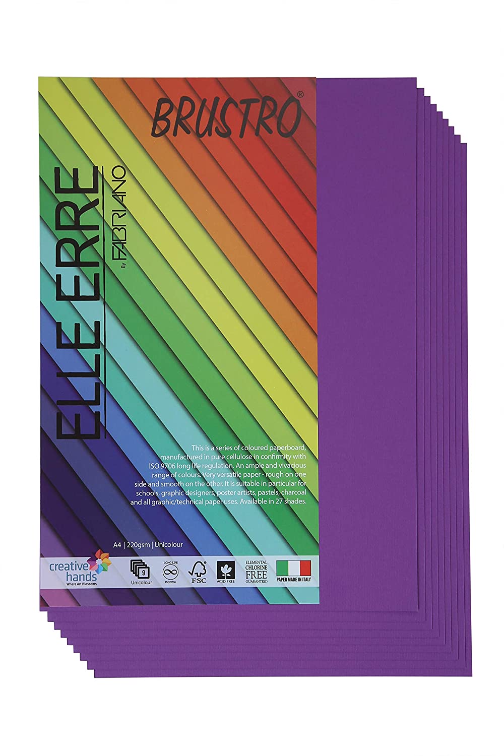 BRUSTRO Elle Erre Coloured Card Stock Craft Paper | A4, 220 GSM, Pack of 9 Sheets | Acid free, Ideal for Pastel, Charcoal, Calligraphy, Silkscreen, Pen & Ink