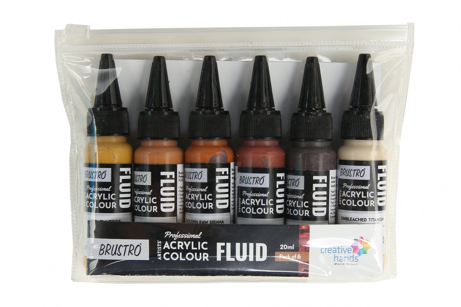 Brustro Professional Artists’ Fluid Acrylic 20 ml Down to Earth Pack of 6  (Burnt Sienna, Burnt Umber, Yellow Oxide, Raw Sienna, Unbleached Titanium