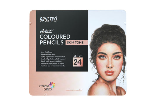 BRUSTRO Artist's Colour Pencil Skin Tone| Set of 24 (in an Elegant tin Box) | Ideal for Coloring, Vibrant shades, human face, Break & Fade resistant, DIY Art,Highly Pigmented, Mandala, Portrait