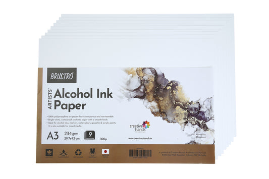 Brustro Artists Alcohol Ink Paper 234 GSM, 300 Micron, Size - A3 (Pack of 9 Sheets)