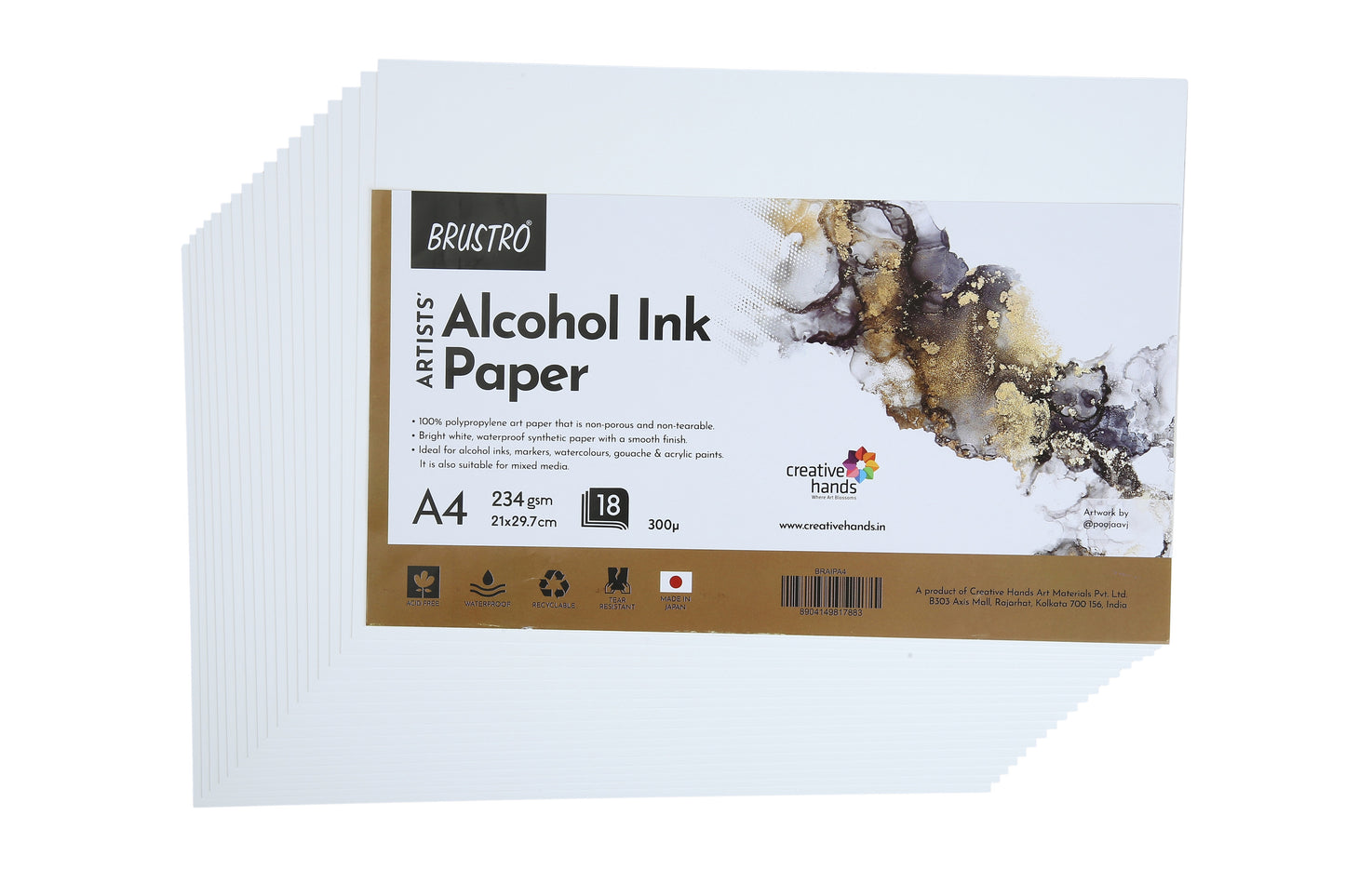 Brustro Artists Alcohol Ink Paper 234 GSM, 300 Micron, Size - A4 (Pack of 18 Sheets)