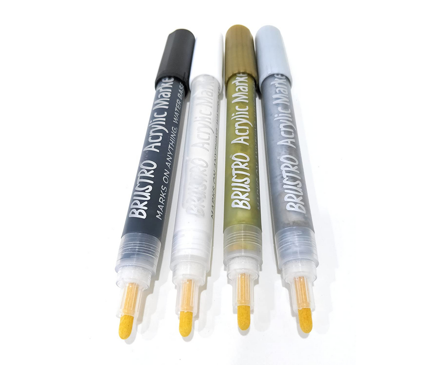 Brustro Acrylic (DIY) Marker Set of 4 - Gold Silver Black and White 