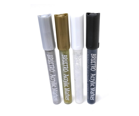 Brustro Acrylic (DIY) Marker Set of 4 - Gold Silver Black and White 