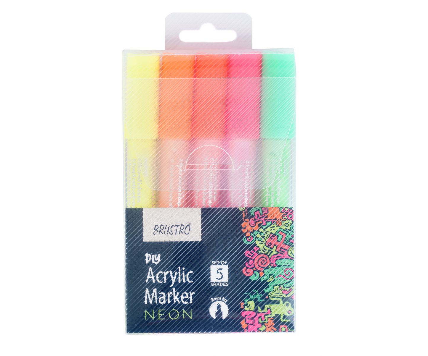 Brustro Acrylic (DIY) Marker Set of 5 (Fluorescent Shades) for Craftworks, School Projects, and Other Presentations