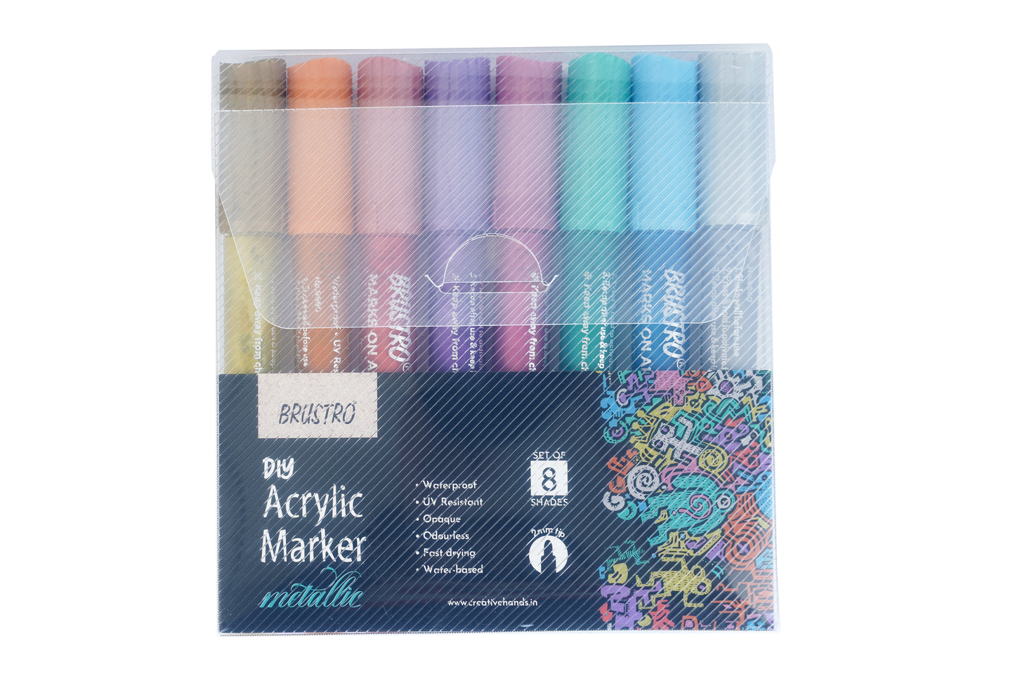 Brustro Acrylic (DIY) Marker Set of 8 (Metallic Shades) for Craftworks, School Projects, and Other Presentations