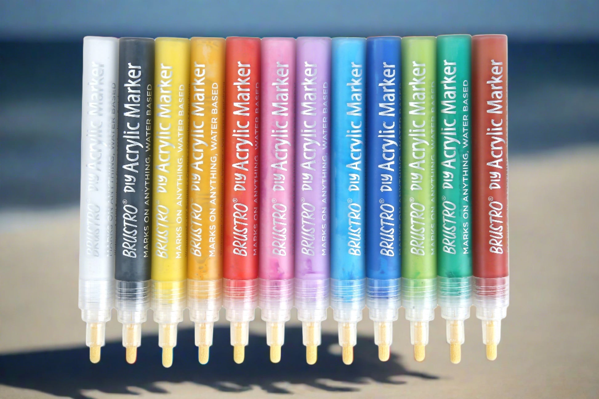 BRUSTRO Acrylic DIY Fine Tip Marker Set of 12 Basic 0.8MM for Craftworks