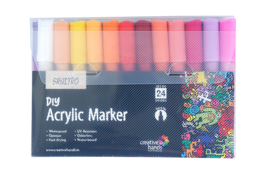 Brustro Acrylic (DIY) Marker Set of 24 (for Craftworks, School Projects, and Other Presentations)