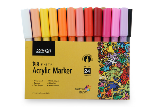 Brustro Acrylic (DIY) Fine Tip Marker Set of 24 - Basic 0.8MM, for Craftworks, School Projects, and Other Presentations