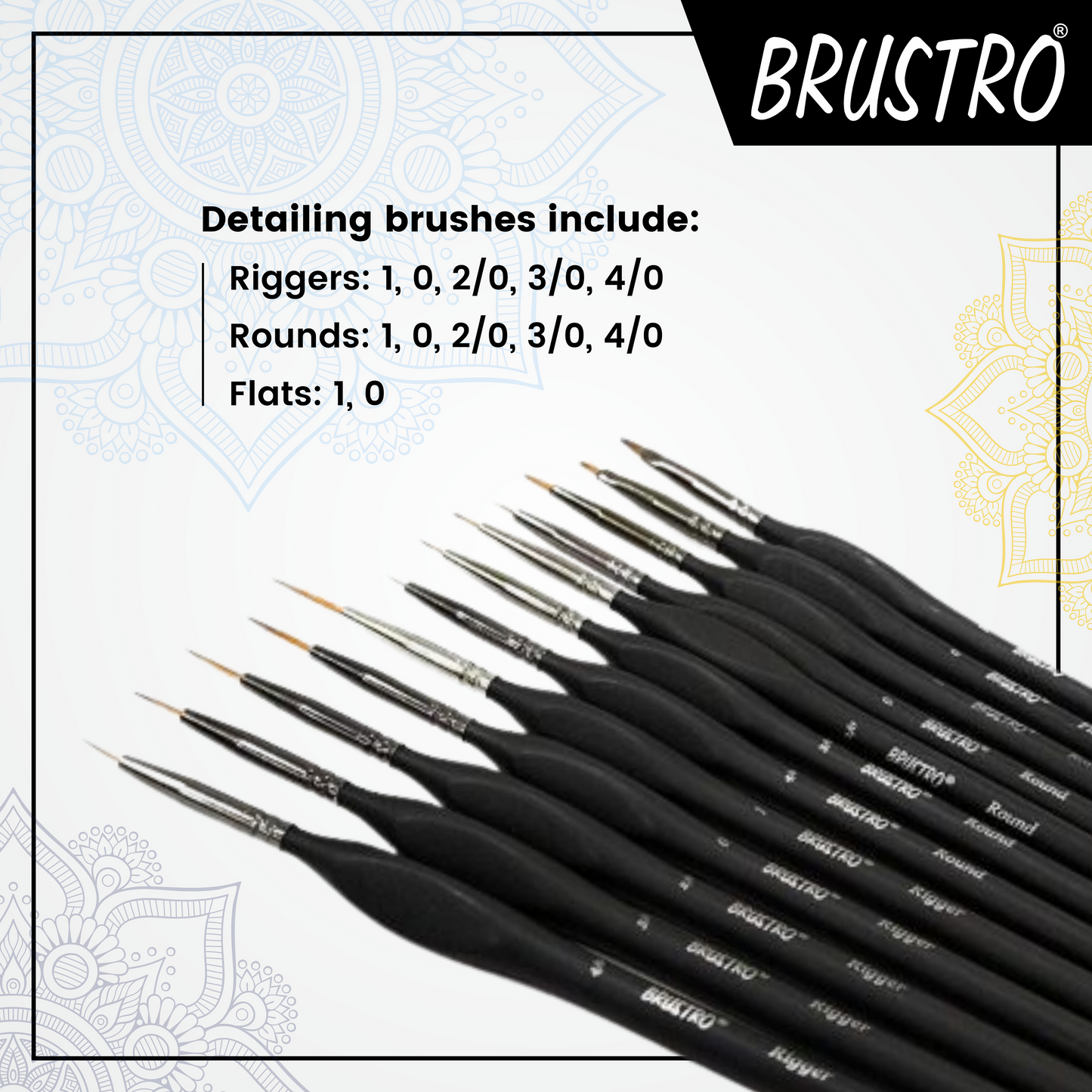 BRUSTRO Artists Watercolours & Acrylics Miniature Brush Set of 12 with Free Brush Holder