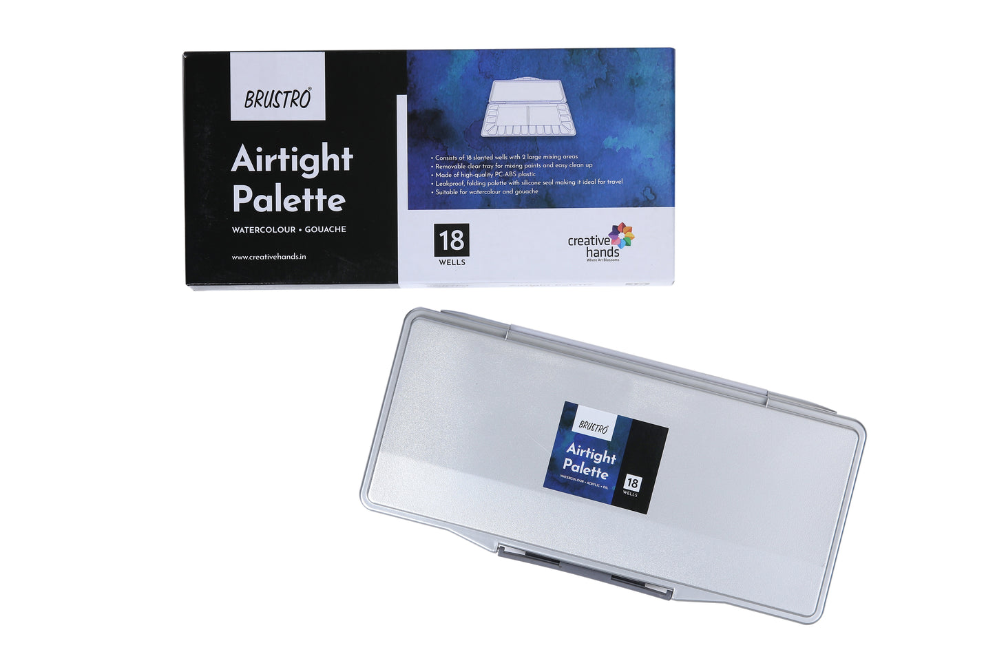 BRUSTRO Artists’ AIRTIGHT Palette 18 Wells with a Removable Clear Tray