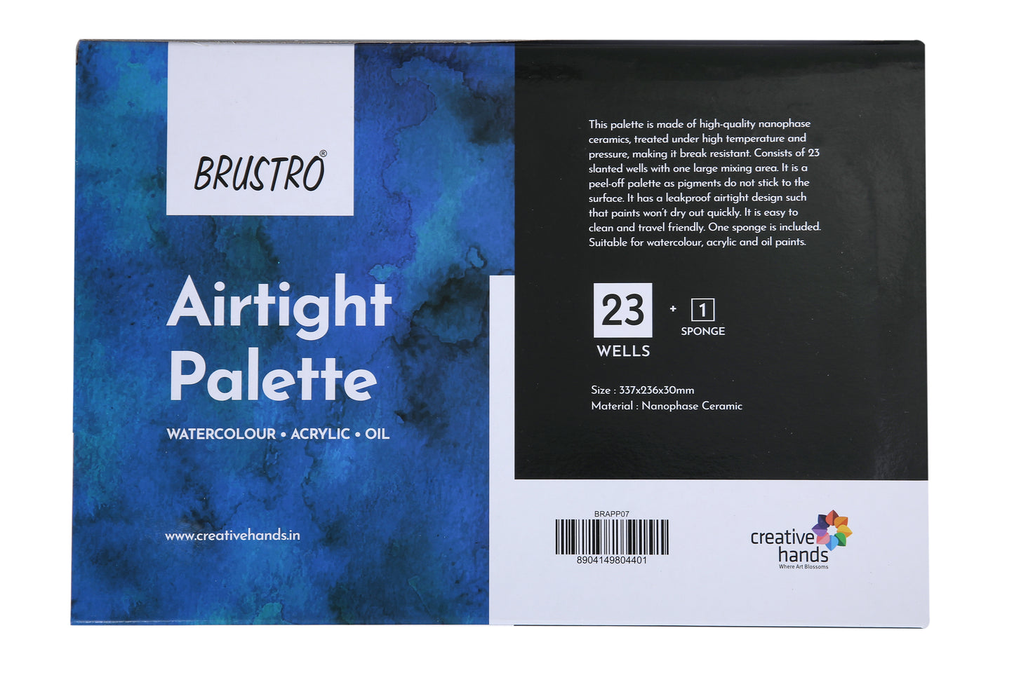BRUSTRO Artists’ AIRTIGHT Peel-off Palette 23 Wells with Separable Lid made of Nanophase Ceramic (sponge included)