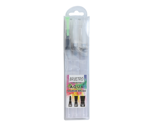 Brustro Aqua Squeeze Leak Proof Watercolour Brush Pen Flat, Small,Medium,Large (Assorted) - Pack of 3