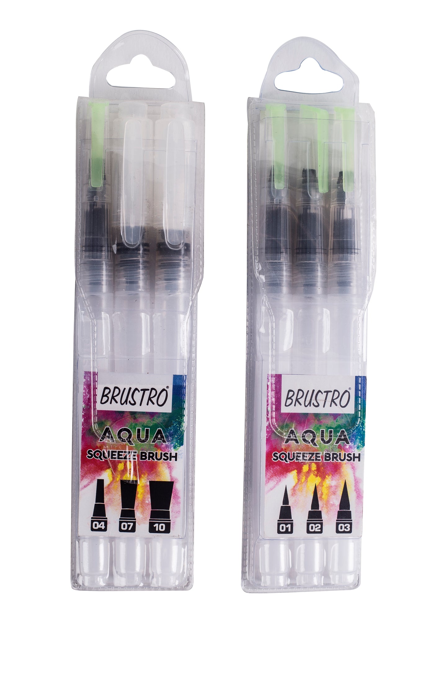 Brustro 3 Flat and Round Aqua Squeeze Leak Proof Watercolour Brush Pen with 9 Sheets Paper Cotton CP 300 GSM, 5x7-inch (Assorted) - Set of 6