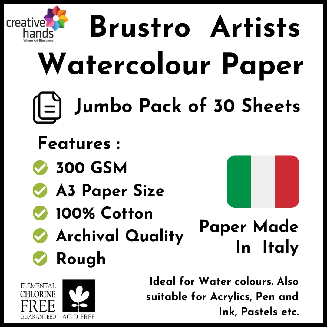 Brustro Artists' WC 100% Cotton Rough 300gsm Jumbo - A3 (30 Sheets)