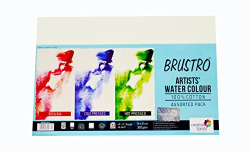 Brustro Artists’ Watercolour Papers 300 GSM 14 X 21 CM ( Assorted HP,CP,Rough) Pack of 12 + 3 Free Sheets