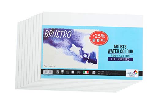 Brustro Artists’ Watercolour Paper 300 GSM 14 cm x 21 cm Cold Pressed (Pack of 12 + 3 Free Sheets)