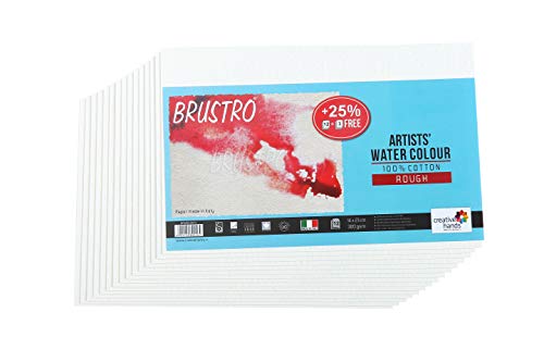 Brustro Artists’ Watercolour Paper 300 GSM 14 cm x 21 m Rough (Pack of 12 + 3 Free Sheets)