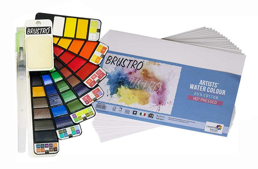 Brustro Artists ’ Watercolour Pan (Set of 42) with its Paper, 14 X 21 cm.