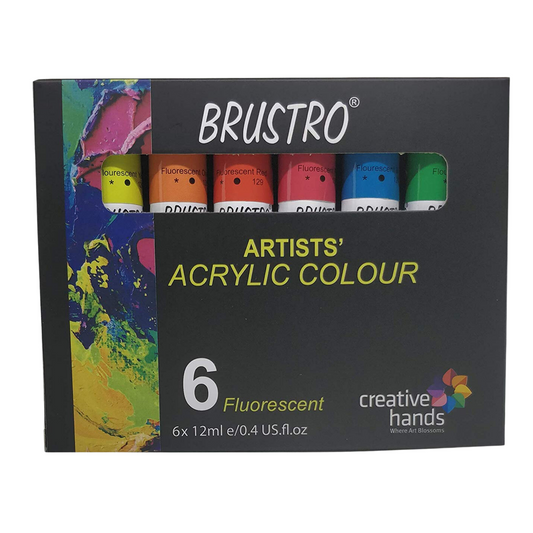 BRUSTRO ARTISTS' ACRYLIC COLOUR SET OF 6 FLUORESCENT COLOURS X 12ML TUBES