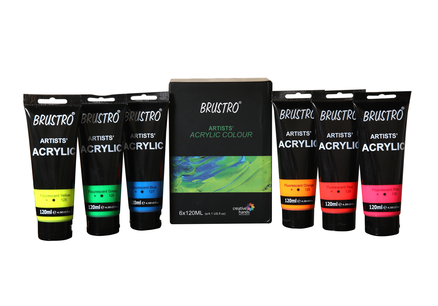 Brustro Artists' Acrylic 120ml, Pack of 6 Flourescent Shades