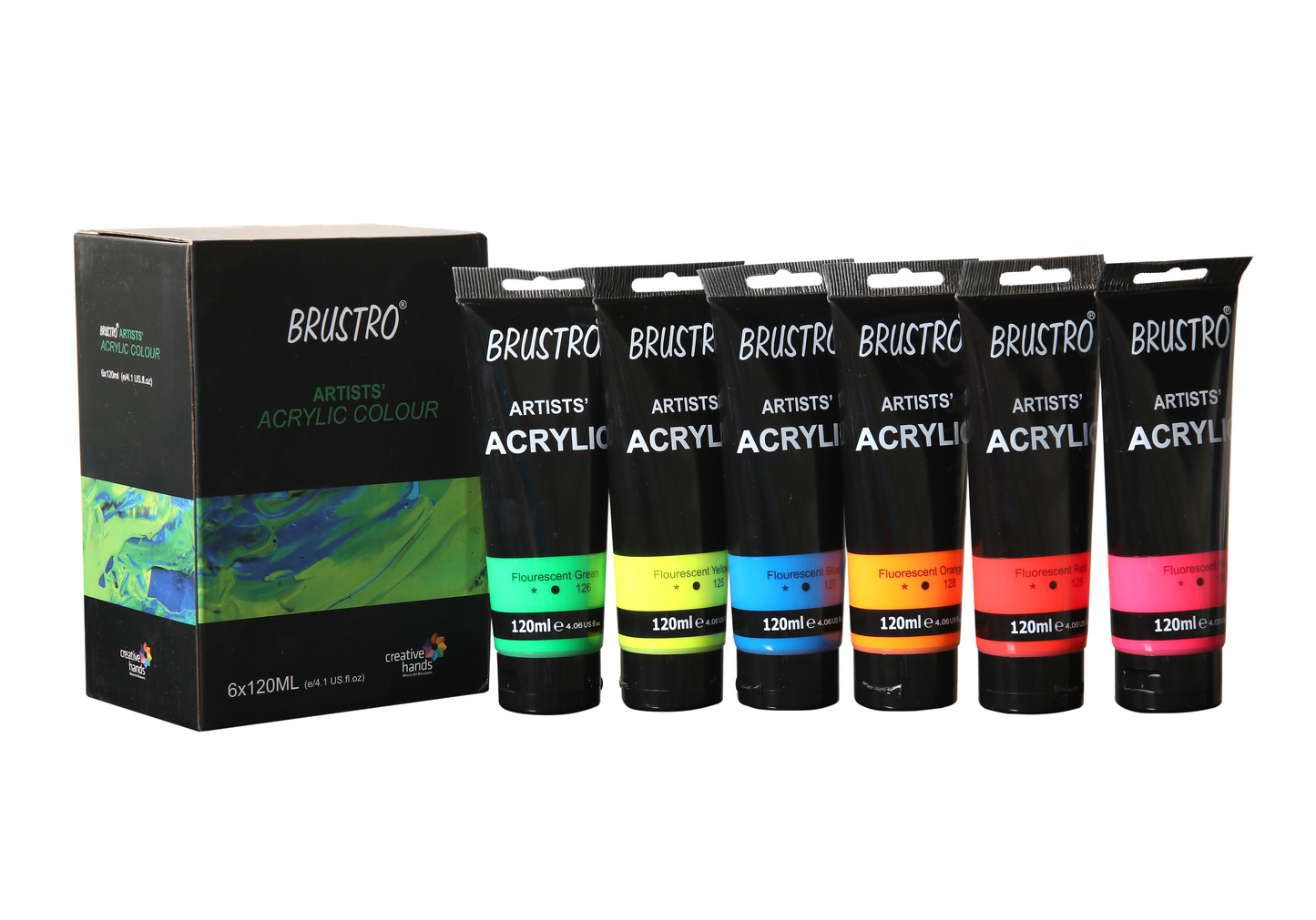 Brustro Artists' Acrylic 120ml, Pack of 6 Flourescent Shades