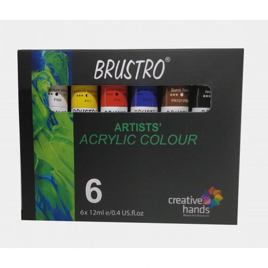 BRUSTRO ARTISTS’ ACRYLIC COLOUR SET OF 6 COLOURS X 12ML TUBES