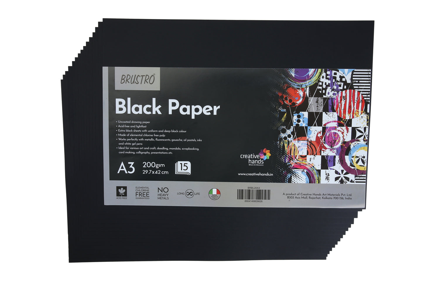 Brustro Black Paper - 200 GSM A3 (Pack of 15 Sheets)