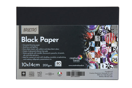 Brustro Black Paper - 200 GSM Size ( Small ) 10 cm x 14 cm (Pack of 80 Sheets)