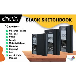 Brustro Black Sketchbook, Wiro Bound, Size 6" x 6" Inches, 200GSM (40 Sheets) 80 Pages