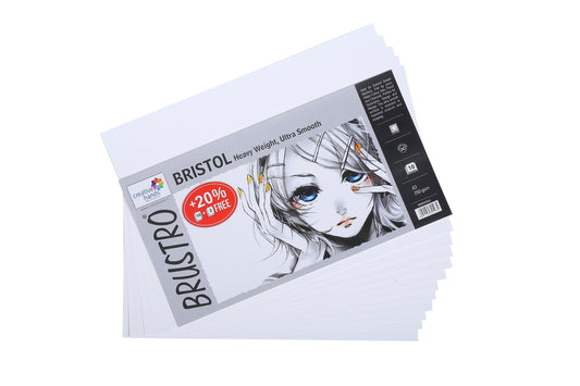 Brustro Ultra Smooth Bristol A3 Size Sheets, 250 GSM (Pack of 10 + 2 Free Sheets)