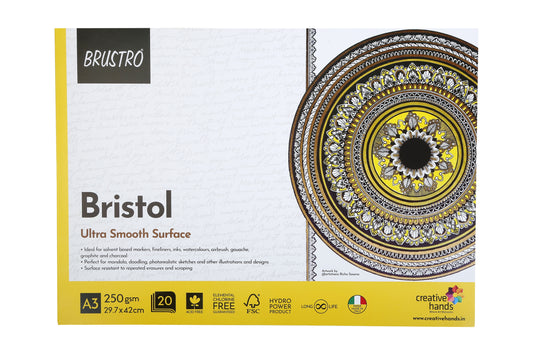 BRUSTRO Bristol Ultra Smooth Glued Pad 250 GSM , A3 - 20 Sheets