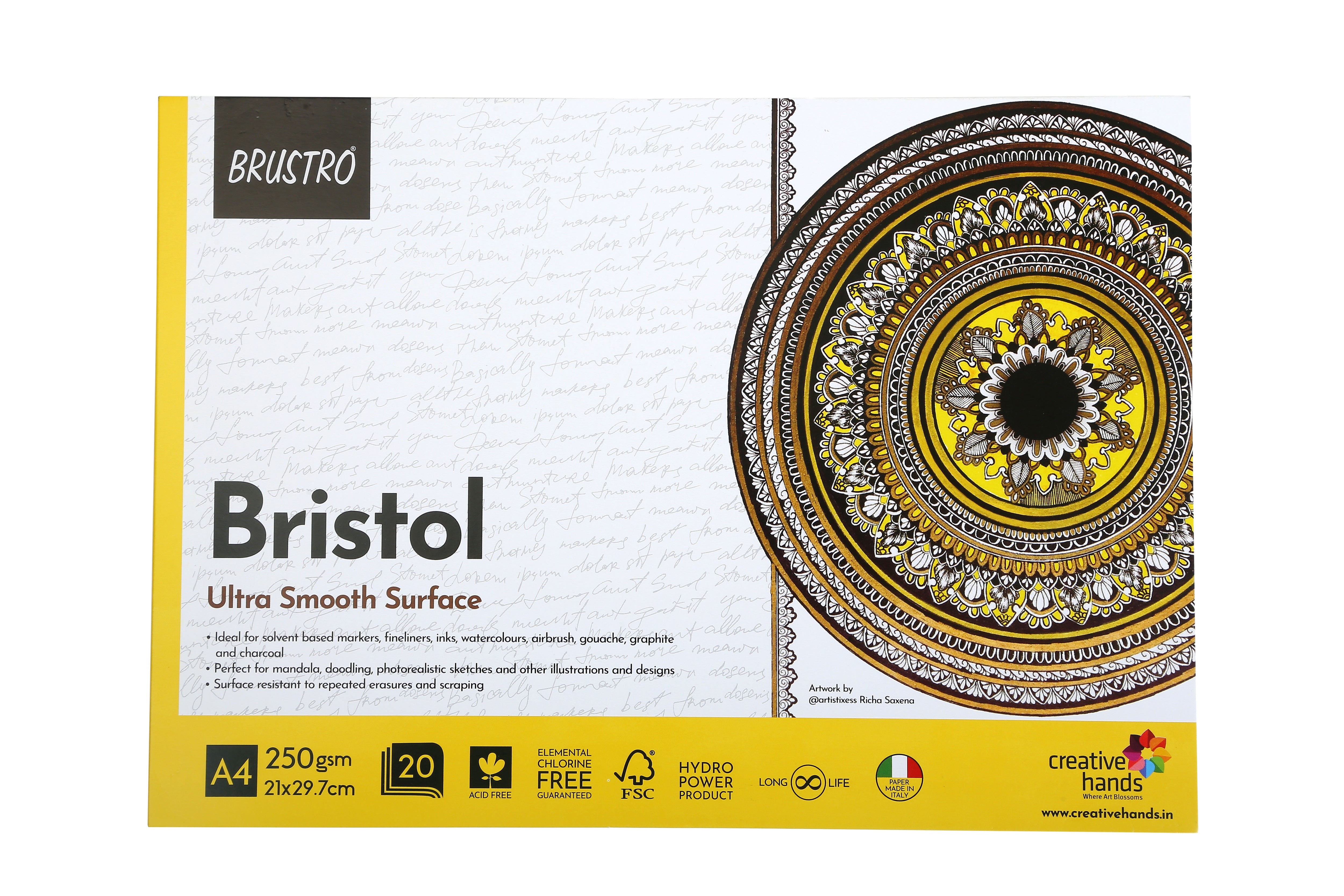 Brustro Blocco Per Arti Miste A5 - 72 Fogli (2 Confezioni Da 36) - Carta 250g/m² Made In Italy, Per Acquerello, Acrilico E Disegno