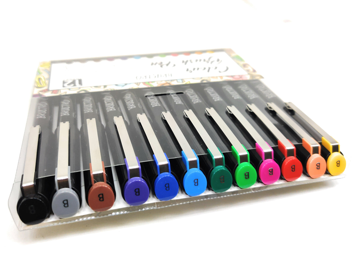 BRUSTRO Colour Brush Pens Set of 12 ( Pigment based , Hard tip brush pen ) Flexible tip for lettering and drawing techniques.