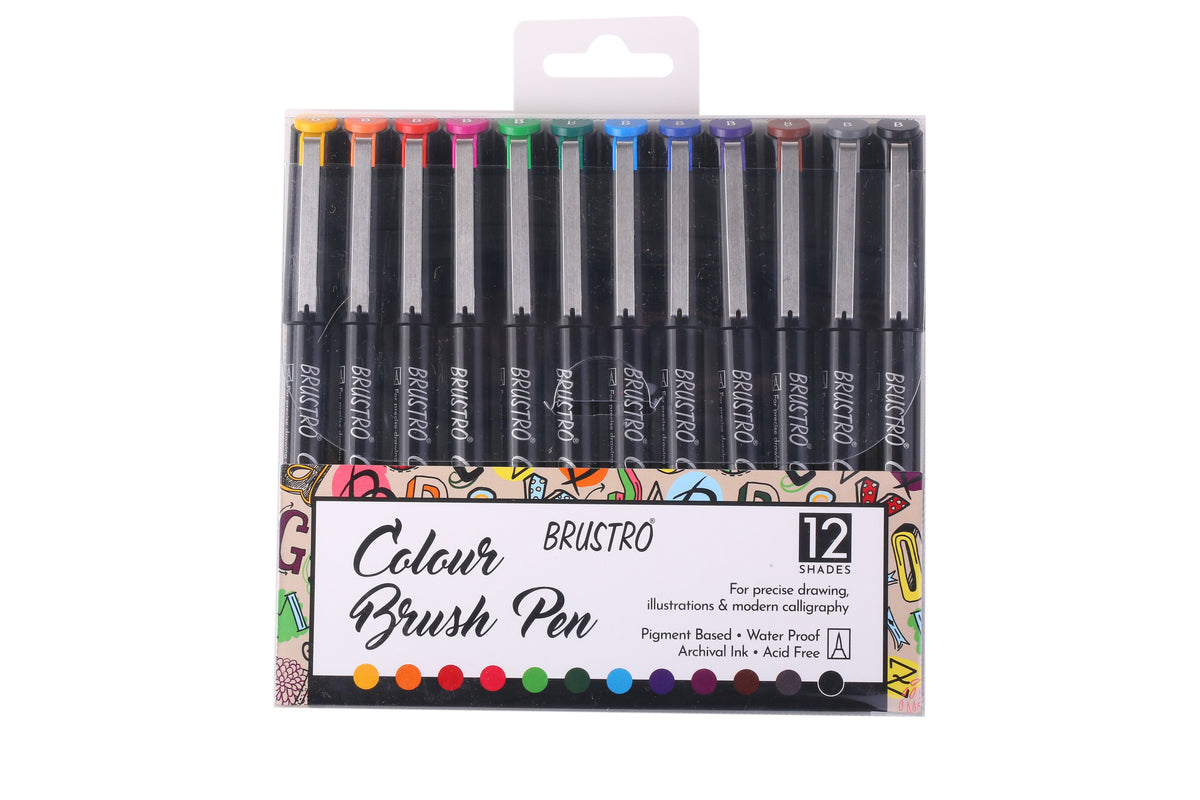 Vibrant Creations: BRUSTRO Colour Brush Pens Set of 12 - Pigment Based ...