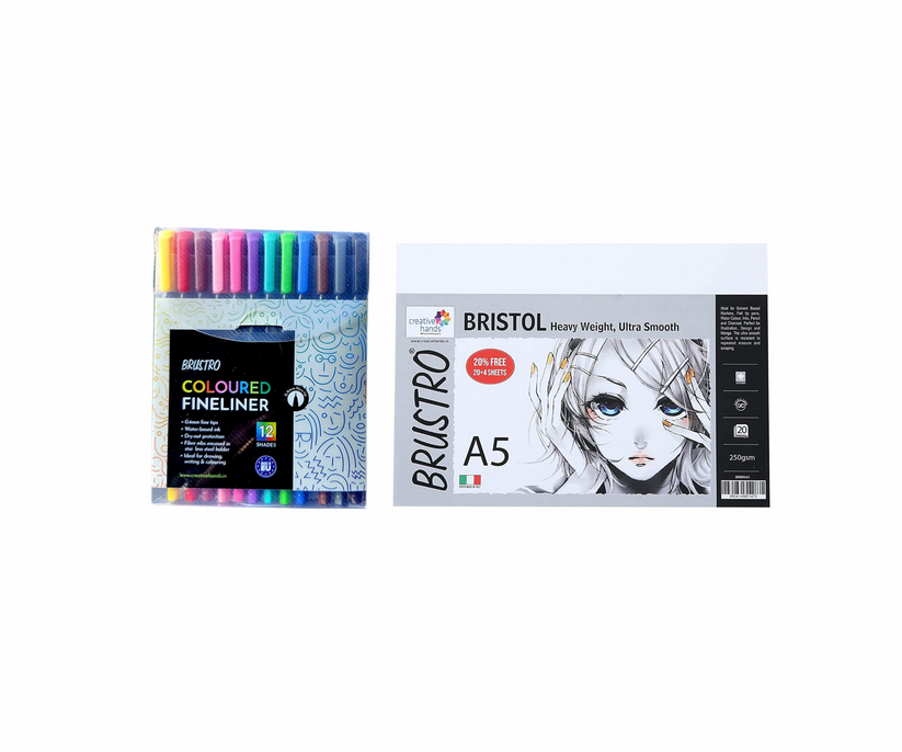 Brustro Coloured Fineliner Set of 12 0.4mm + Free Brustro Bristol