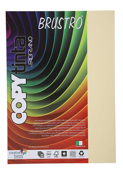 BRUSTRO Copytinta Coloured Craft Paper A4 Size 80 GSM Pastel Green Shade, 30 Sheets Pack. Double Side Coloured for Office Printing, Art, Origami, Craft. VERDE CHIARO