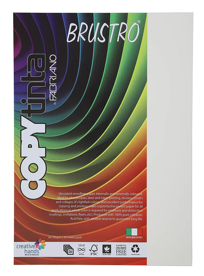 BRUSTRO Copytinta Coloured Craft Paper A4 Size 80 GSM Pastel Green Shade, 30 Sheets Pack. Double Side Coloured for Office Printing, Art, Origami, Craft. VERDE CHIARO