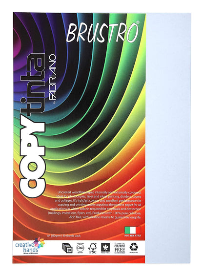 BRUSTRO Copytinta Coloured Craft Paper A4 Size 80 GSM Pastel Green Shade, 30 Sheets Pack. Double Side Coloured for Office Printing, Art, Origami, Craft. VERDE CHIARO