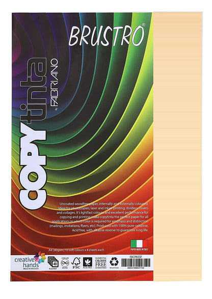 BRUSTRO Copytinta Coloured Craft Paper A4 Size 80 GSM Pastel Green Shade, 30 Sheets Pack. Double Side Coloured for Office Printing, Art, Origami, Craft. VERDE CHIARO