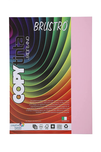 BRUSTRO Copytinta Coloured Craft Paper A4 Size 80 GSM Pastel Green Shade, 30 Sheets Pack. Double Side Coloured for Office Printing, Art, Origami, Craft. VERDE CHIARO