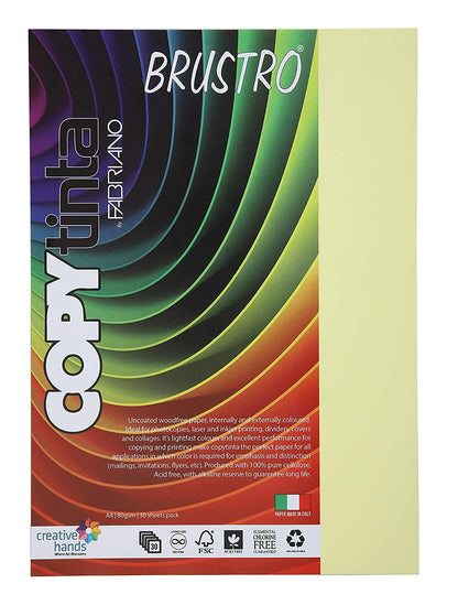 BRUSTRO Copytinta Coloured Craft Paper A4 Size 80 GSM Pastel Green Shade, 30 Sheets Pack. Double Side Coloured for Office Printing, Art, Origami, Craft. VERDE CHIARO