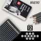 Brustro Artists’ Fineart Graphite Pencil Set of 12 (10B-2H) with 2 Brustro ECO-PVC Dust-free erasers and Brustro Pencil wrap (24 Slots) Canvas Roll Up Carry Case