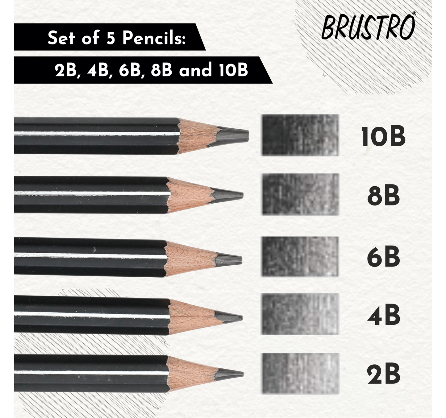 Brustro Artists’ Fineart Graphite Pencil Set of 12 (10B-2H) with 2 Brustro ECO-PVC Dust-free erasers and Brustro Pencil wrap (24 Slots) Canvas Roll Up Carry Case