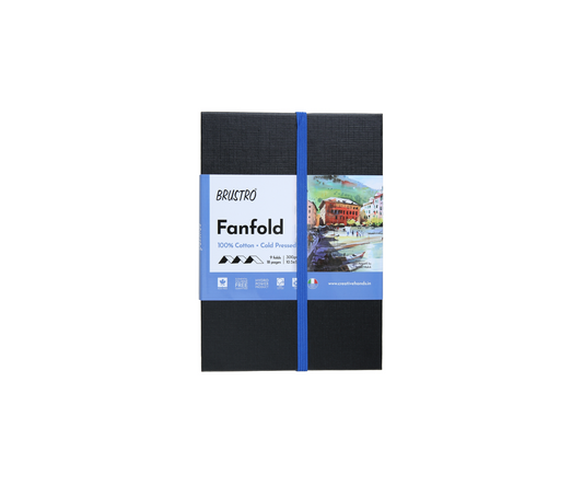 Brustro Artists Fanfold Watercolour Book 100% Cotton Mouldmade 300 GSM Cold Pressed 10.5x15cm.(9 Folds/18 Sides)