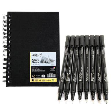 Brustro Fineliner Pack of (Black) A5 Wiro Sketch Book 110 GSM
