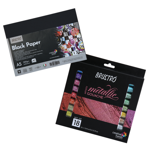 BRUSTRO BRGCCBLA5 Metallic Gouache Set Matte Finish 12ml