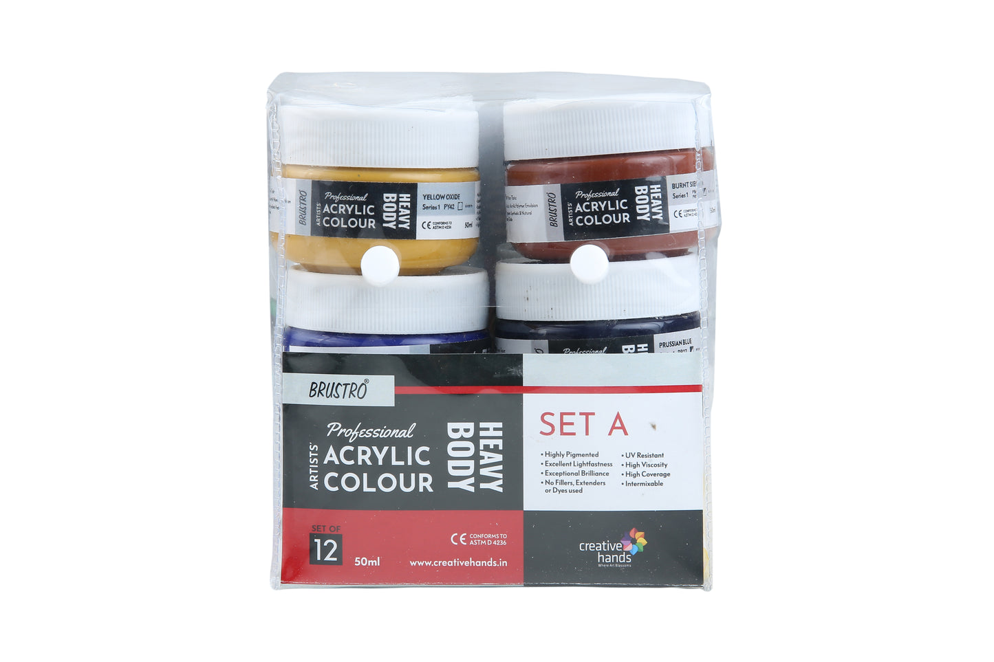 Brustro Professional Artists' HEAVYBODY Acrylic Paint Packs - 50ML Pack of 12 A