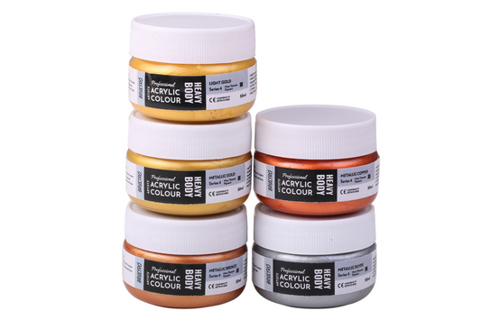 Brustro Professional Artists' Heavy body Acrylic Paint Packs - 50ML Pack of 5 - Metallic Shades