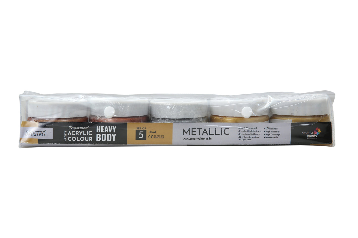 Brustro Professional Artists' Heavy body Acrylic Paint Packs - 50ML Pack of 5 - Metallic Shades